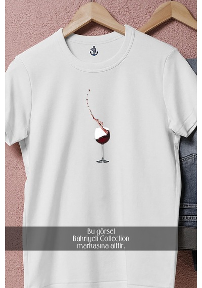 Oversize Red Wine Tasarımlı Unisex T-shirt Beyaz