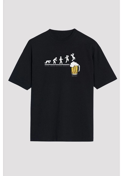 Startmore Adrift Ko Buta Bira Evrimi Baskılı Unisex Oversize Tişört - Tshirt Os20103 Siyah