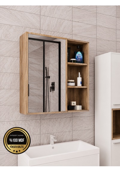Dalin Tek Kapak Aynalı Banyo Dolabı Mdf Açık Ceviz