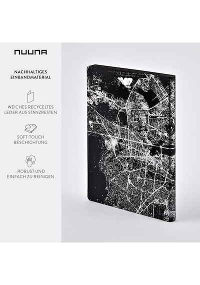 Not Defteri A5+ Nightflight L Light Berlin Gümüş Noktalı 3,5 Mm Nokta Bölmeli 176 Numaralı Sayfa 120 G Premium Kağıt Deri Siyah Sürdürülebilir Üretim