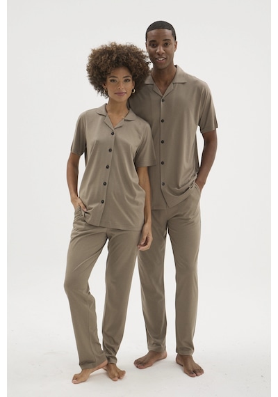 Angbutik Kocabey Kkt-26150 Apaj Yaka Boydan Düğmeli Pijama Takımı Vizon