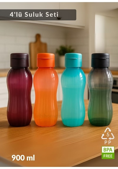 4'lü Suluk Bpa Free Ofis-spor-okul Matarası Pp-5 Siyah-turuncu-mavi-mürdüm 900 Ml Mavi & Turuncu