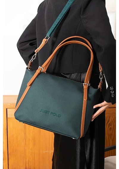 Just Polo Kadın Büyük Valiz Boy Ayarlanabilir Askılı Lüks El & Omuz Çantası Shoulder Bag Yeşil Taba