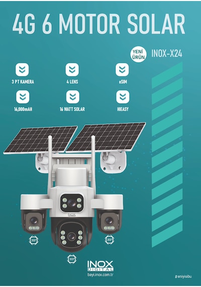 İnox X24 6 Motorlu 4 Kameralı 4g Solar Kamera Aov 7/24 Kayıt