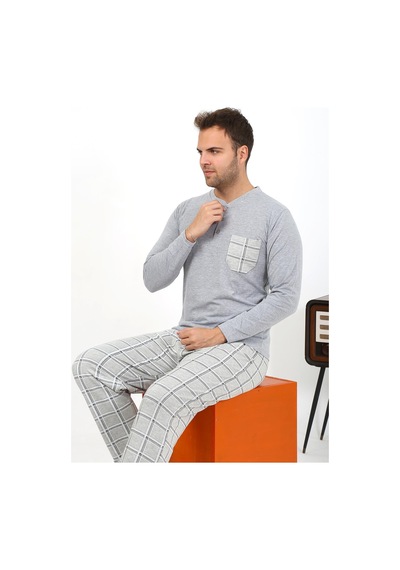 Akbeniz Erkek Uzun Kol Penye Gri Pijama Takımı 6861 Gri