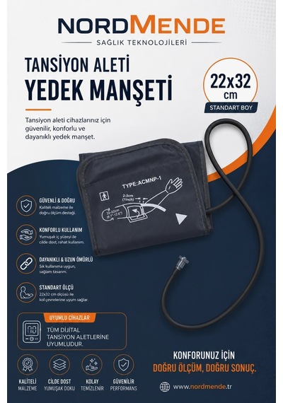 Nordmende Dijital Tansiyon Aleti Manşeti 22-42 Cm Evrensel Yedek Kol Manşeti Tüm Dijital Tansiyon Aletleri İle Uyumlu