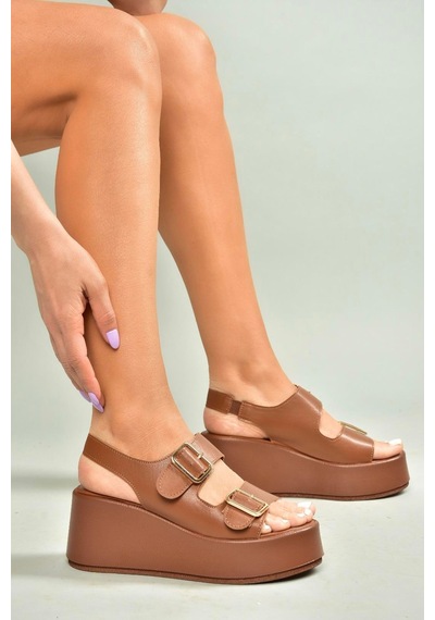 Fox Shoes U946418509 Taba Dolgu Topuklu Kadın Ayakkabı Taba-suni Deri