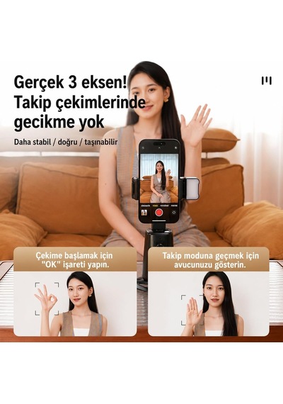 Tr Gimbal Yüz Takip Telefon Sabitleyici 360 Video Canlı Yayın Akıllı Tripod Direk Bağlantı Genel
