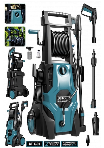 Butools ST-16 180 Çelik Şanzuman Musluk ve Kovadan Çekme Yüksek Basınçlı Yıkama Makinesi Mavi