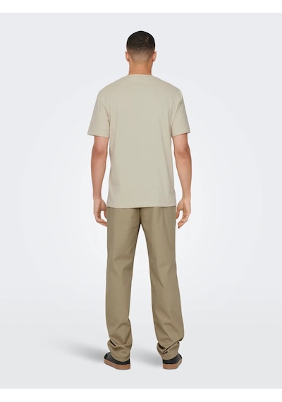 Only & Sons Erkek Regular Fit %100 Pamuk Basic T-shirt - 22025208 Bej