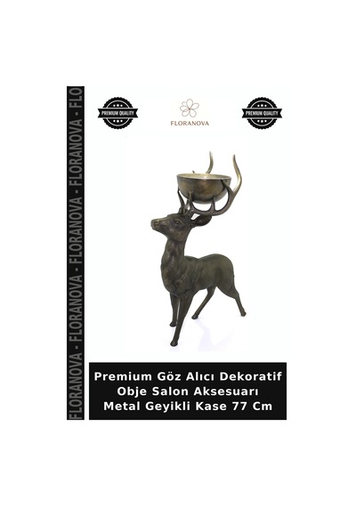 Premium Göz Alıcı Dekoratif Obje Salon Aksesuarı Metal Geyikli Kase 77 Cm