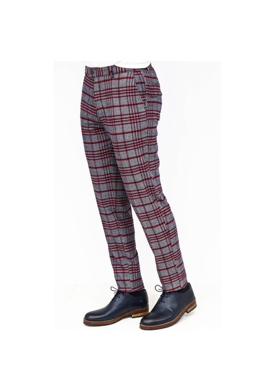 Wessi Ekose Desenli Slim Fit Koyu Mavi Erkek Pantolon Koyu Mavi