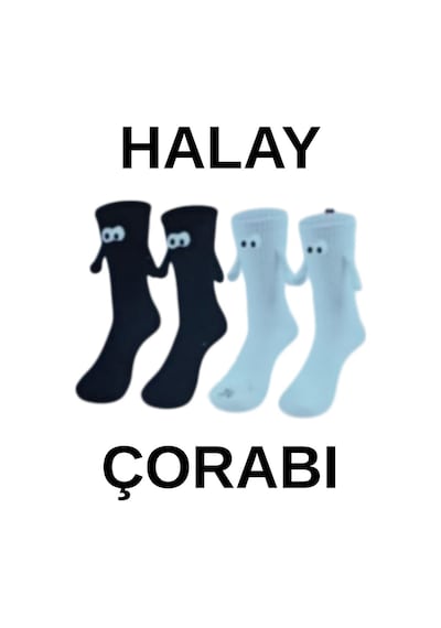 3 Çift Mıknatıslı El Ele Halay Çeken Görünümlü Gülücüklü Penye Kolej Çorabı Beyaz Beyaz