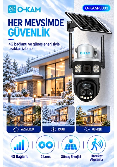 O-kam Ok-3033 4g Solar 10x Optik Zoom 2 Lensli Güvenlik Kamerası