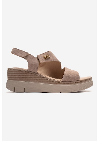 Luvishoes Sophıe Bej Süet Hakiki Deri Kadın Dolgu Topuklu Sandalet Bej