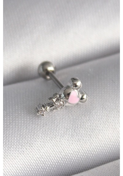 316l Çelik Gümüş Renk Zirkon Taş Detay Pembe Kalp İşleme Tragus Piercing 5886 Çok Renkli
