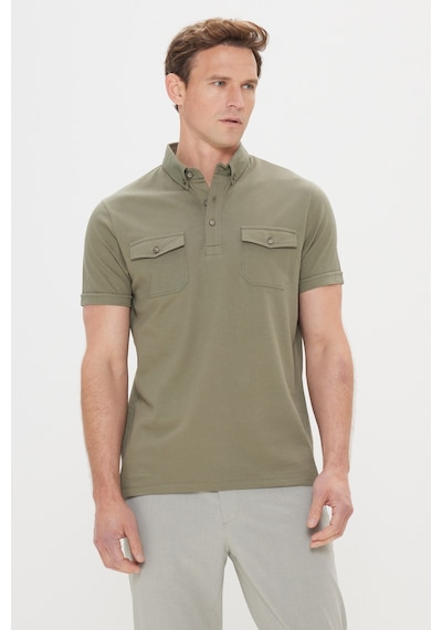 Erkek Hakı Slim Fit Dar Kesim %100 Pamuk Polo Yaka Tişört Haki
