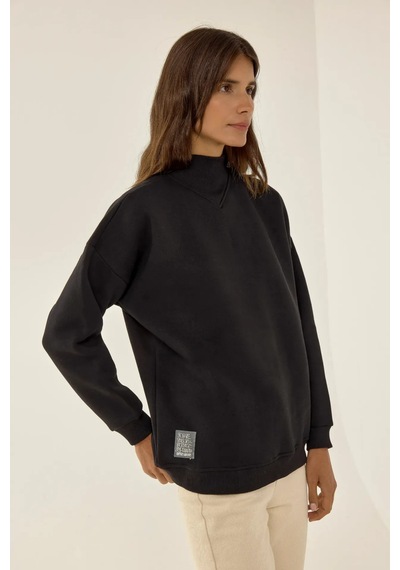 Hiccup Rahat Kesim Yarım Yüksek Yaka Sweatshirt Siyah