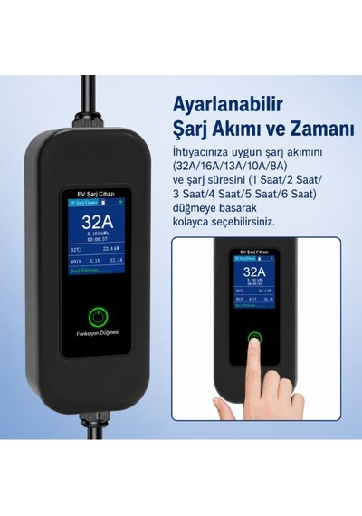 22kw 32a Taşınabilir Tip-2 Ev Şarj Cihazı, 5m Kablo, Üç Fazlı