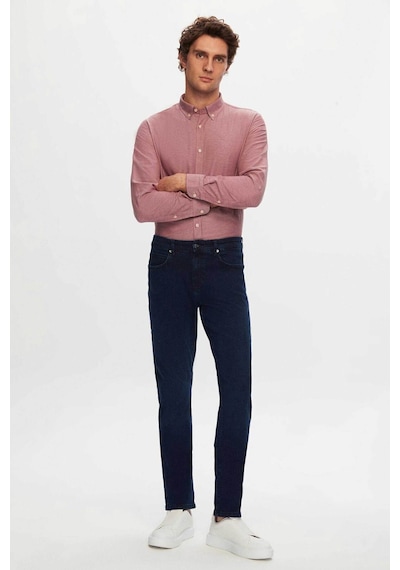 D'S Damat Ds Damat Slim Fit Bordo Armürlü Düğmeli Yaka Pamuklu Gömlek 5HC02ORT07265 Bordo