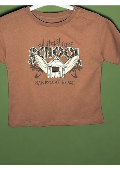 Çikoby Erkek Bebek School Yazılı Pamuklu T-shirt-15709 Kahverengi