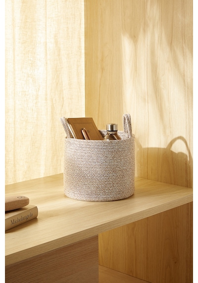 Ocean Home Textile Bej Kırçıllı Pamuklu Halat Sepet 26 x 22 cm