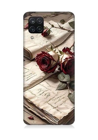 Samsung Galaxy A12 Uyumlu Mektup Ve Güller Desenli Silikon Kılıf