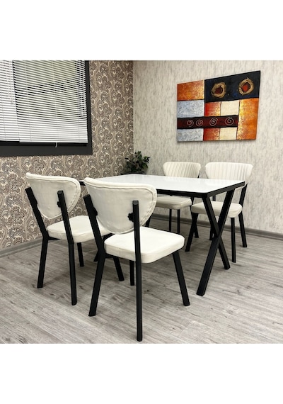 Elma Mutfak Yemek Masası Takımı- 4 Kişilik Mutfak Masa Sandalye Takımı- Mutfak Masası Takımı Siyah