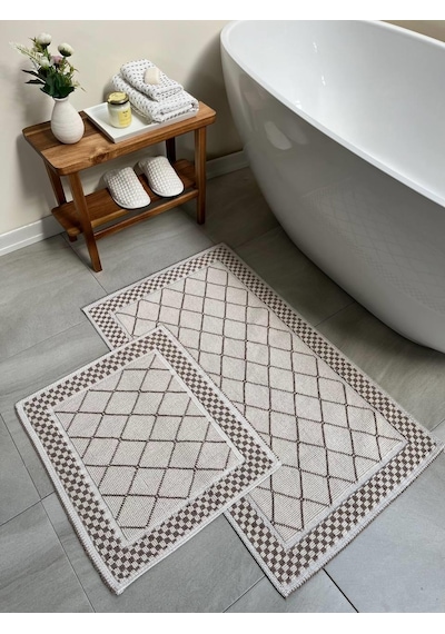 Eylül Doğal Pamuklu 2'li Banyo Paspas Seti 55x100+50x55 Cm - Bej çok renkli