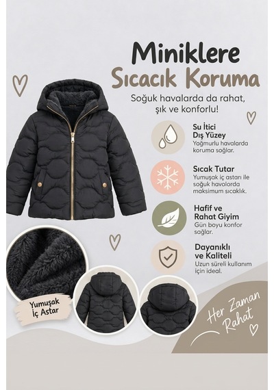 Ahengim Kız Çocuk Kapüşonlu Peluş Astarlı Şişme Mont Sıcak Tutan Rahat Kışlık Ceket Ak4278 Siyah Ahengim Kız Çocuk Kapüşonlu Peluş Astarlı Şişme Mont Sıcak Tutan Rahat Kışlık Ceket Ak4278 Siyah