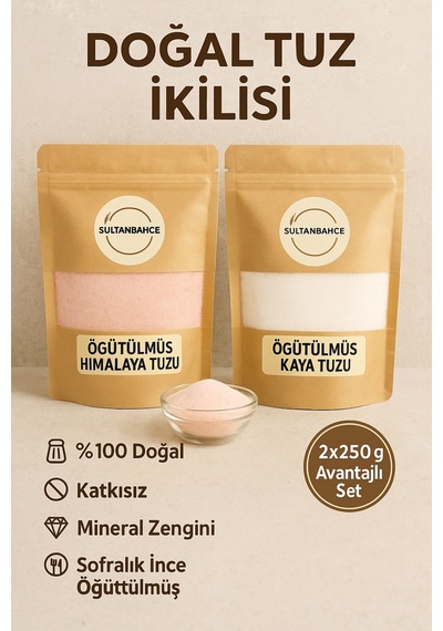 Doğal Tuz İkilisi Himalaya Tuzu & Kaya Tuzu 2 250 Gr - Öğütülülmüş - Sofralık