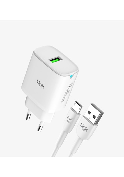 Linktech Micro Usb Şarj Aleti - Beyaz - Telefon Hızlı Şarj Aleti - 12w Micro Usb Kablolu Şarj Cihazı