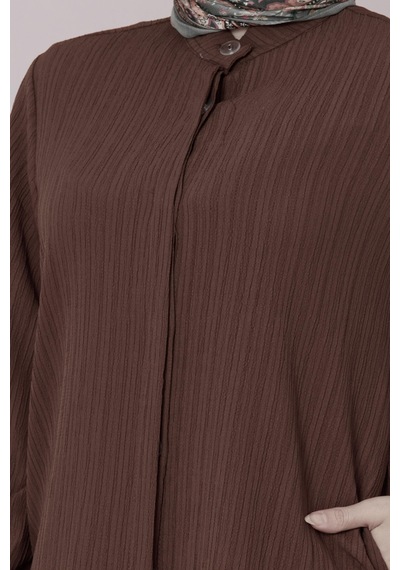 Sevitli Yırtmaç Detaylı Tunik Pantolon Takım-kahverengi-4861