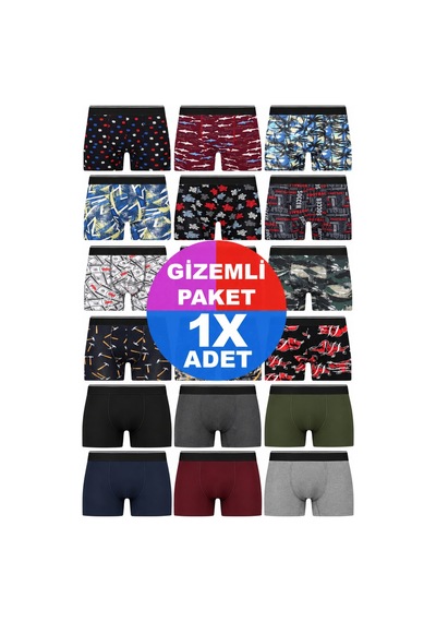 Andredimoda Erkek 1 Adet Rastgele Sürpriz Boxer - Özel Gizemli Paketinde Sürpriz Boxer Desenli Desenli