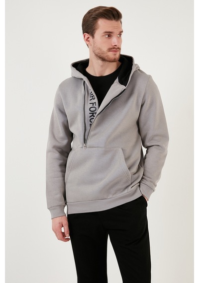 Buratti Kanguru Cepli Fermuarlı Kapüşon Yaka Slim Fit Erkek Sweat 575707 Açık Gri