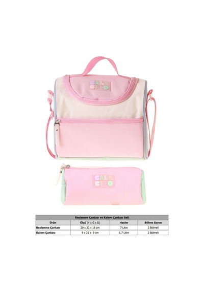 Calacilo Scales Pembe Yeşil Renkli Kız Çocuk Pembe - Yeşil Renk Beslenme Çantası Ve Kalemlik Seti - Setcc-c4096