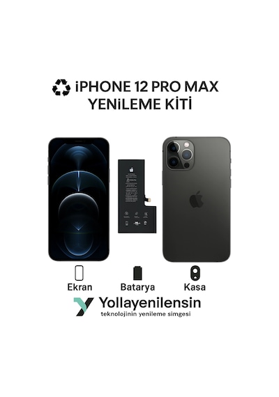 Apple Uyumlu iPhone 12 Pro Max Kiti Ekran + Batarya + Arka Kasa e Eş Değer Kalite Parçalar