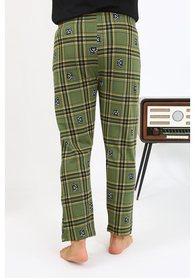 Akbeniz Erkek Ekoseli Desen Penye Tek Alt Pijama 27540 Haki