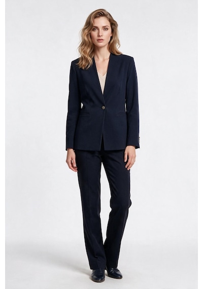 Ayhan Kadın Normal Kalıp Çentikli Yaka Tek Düğmeli Uzun Kollu Blazer Ceket Lacivert