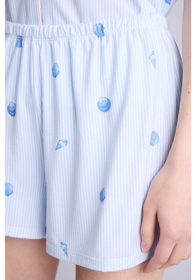 Defacto Regular Fıt Kısa Kollu 2li Softshell Pijama Takım H5459ax26smbe745 Mavi-be745