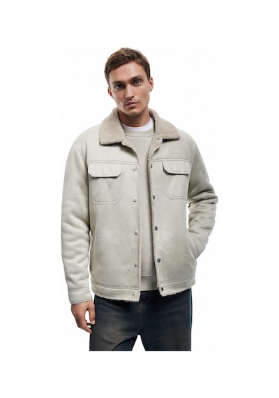 Koton Kapaklı Cepli Çıtçıt Düğme Detaylı Slim Fit İçi Peluş Yaka Suni Süet Ceket Bej 6wam20103hw Ekru
