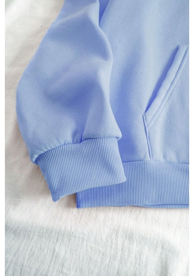 Uyguntarz Unisex Kalp Baskılı Oversize Sweatshirt Bebe Mavisi