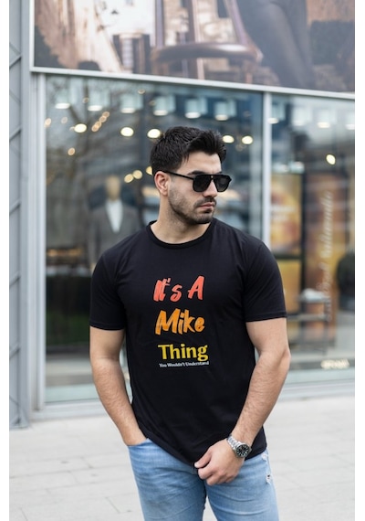 Erkek It Is A Mike Thing Baskılı Erkek T-shirt Siyah
