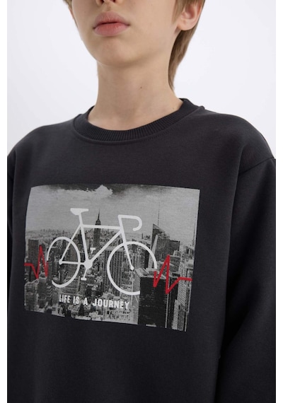 DeFacto Erkek Çocuk Bisiklet Yaka Baskılı Kalın Sweatshirt D3038A824WNAR206
