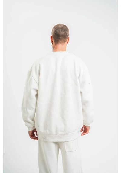 Luz&pos Erkek Uzun Kol Bisiklet Yaka Yıkamalı Sweatshirt - Beyaz Beyaz