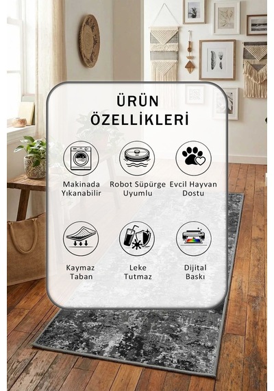 Tarz-gri Yıkanabilir Yolluk