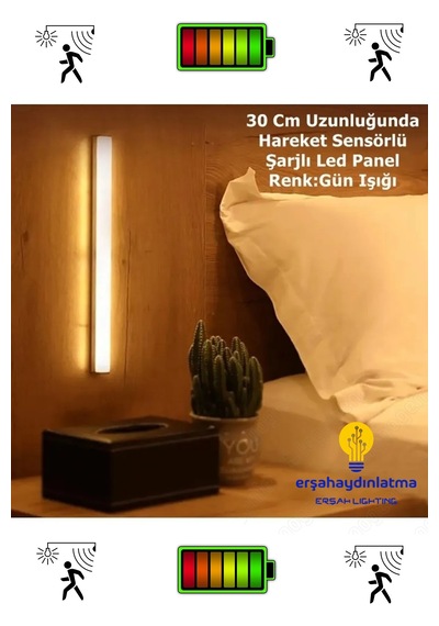 Hareket Sensörlü Şarjlı Led Lamba 30 Cm Gün Işığı