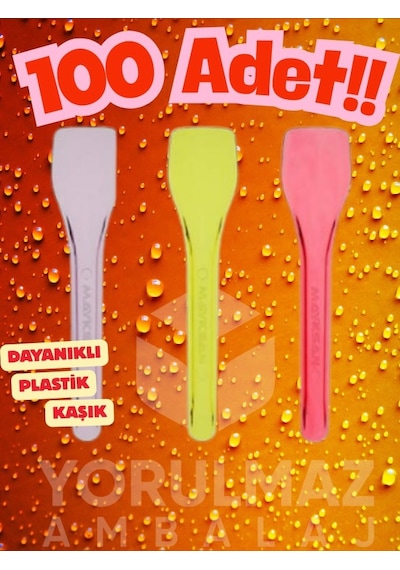 Renkli Plastik Dondurma Ve Tatlı Kaşığı 100 Adet Tek Kullanımlık Eğlenceli Kaşık Renkli