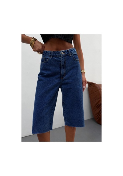 Kene Jeans Lacivert Paça Kesik Uzun Kot/denim Şort Lacivert