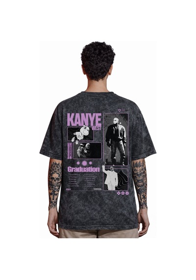 Sevbano Tasarım Kanye West Şarkıcı Rapper Sırt Baskılı Unisex Oversize Es Siyah